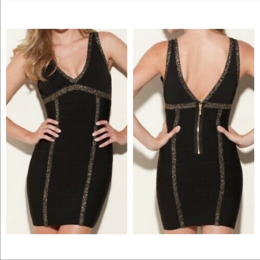Like-New Guess Black/Gold Body-con Bandage Dress, Size S